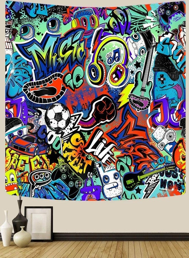 GOAOK Modern Street Graffiti Tapestry, Creative Urban Street Music Hip Hop Art for Teen Boys & Girls, Aesthetic Wall Hanging for Bedroom or College Dorm - 80"X60" - Image 1